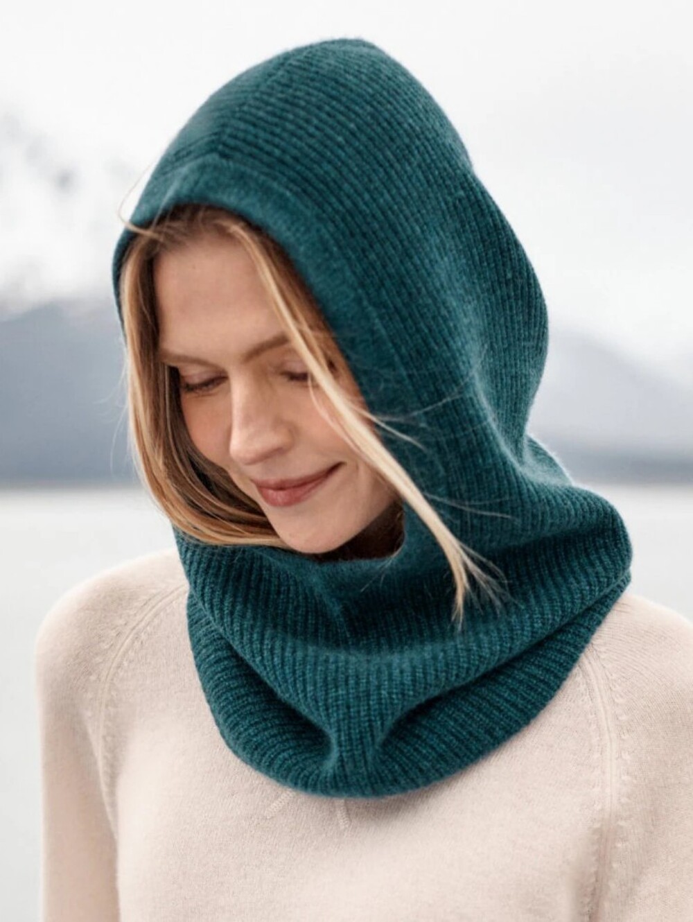 Garnet Hill Teal Ribbed Hooded Cowl